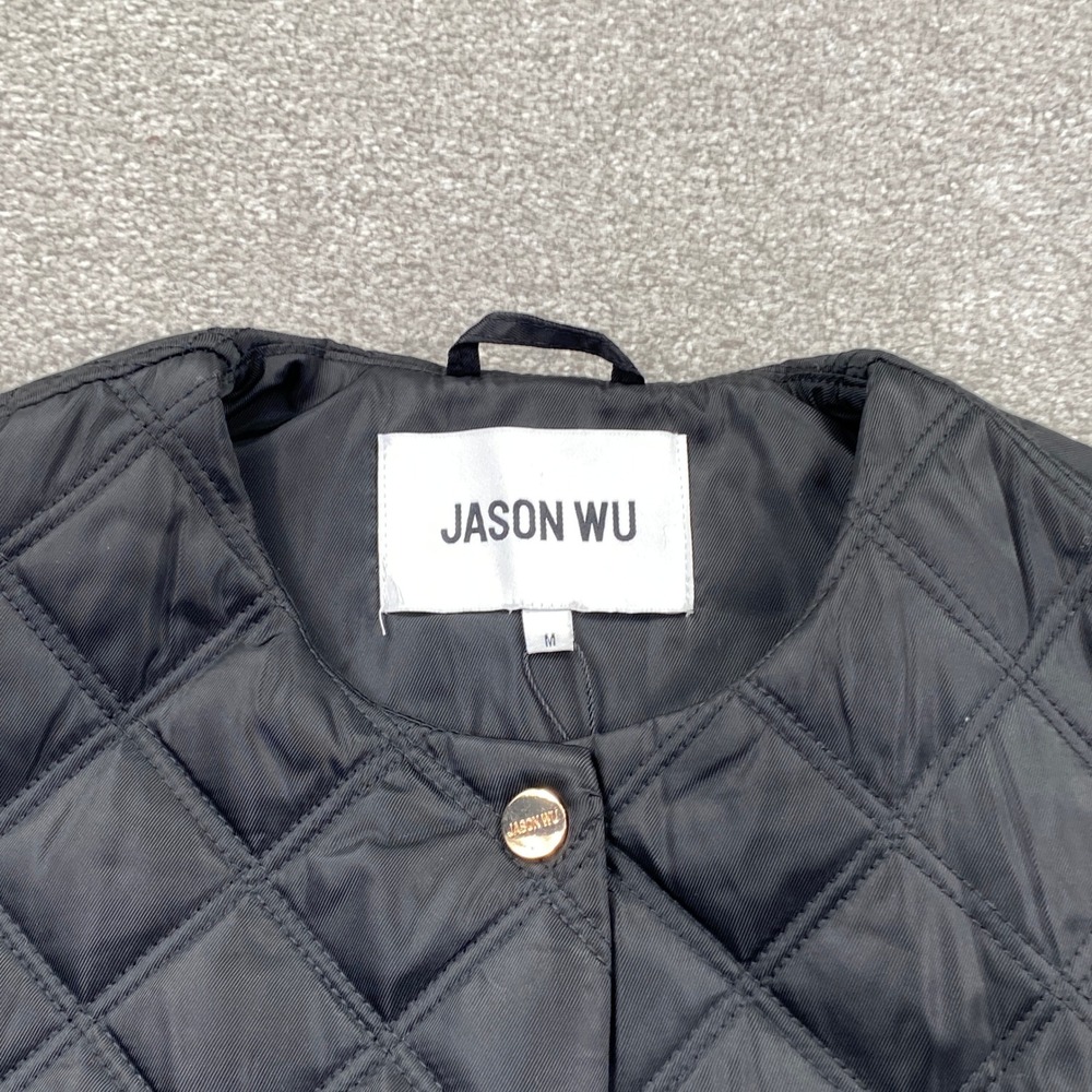 Jason Wu Quilted Jacket Womens Medium Black Diamond Stitch Gold Button JW-467 - Picture 2 of 8